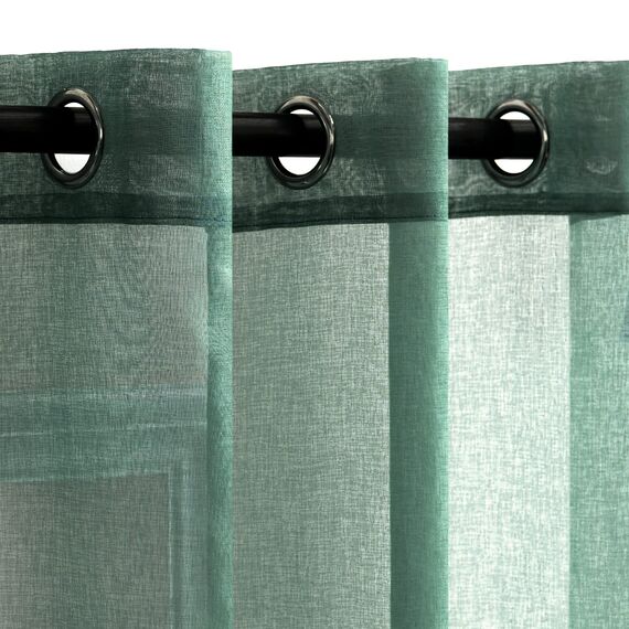 Woaboy Voile Gardinen Kurz Vorhänge Transparent Wohnzimmer mit Ösen Stores Gardinen Schlafzimmer Ösenvorhang Scheibengardine Schlaufengardinen Modern 2er Set 140x175 cm (B x H) Dunkelgrün