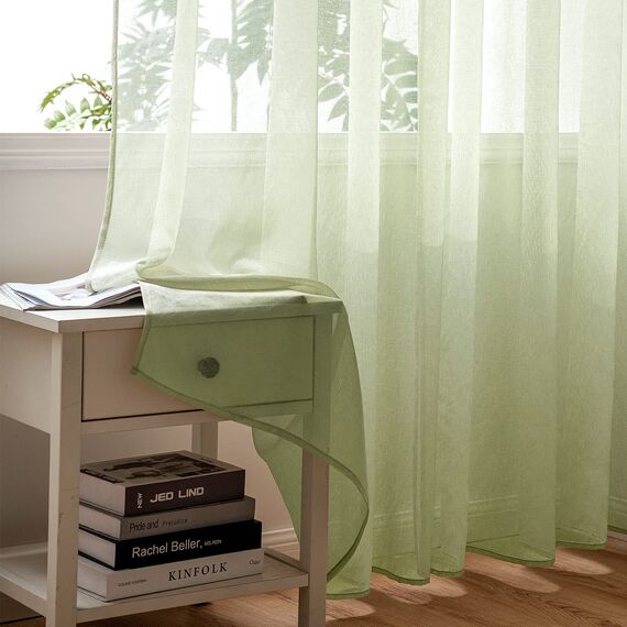 Woaboy Voile Gardinen Vorhänge Transparent Wohnzimmer mit Ösen Stores Gardinen Schlafzimmer Ösenvorhang Scheibengardine Schlaufengardinen Modern 2er Set 140x225 cm (B x H) Grün