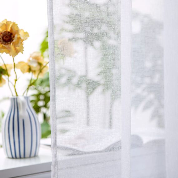 Woaboy Voile Gardinen Vorhänge Transparent Wohnzimmer mit Ösen Stores Gardinen Schlafzimmer Ösenvorhang Scheibengardine Schlaufengardinen Modern 2er Set 140x240cm (B x H) Weiß