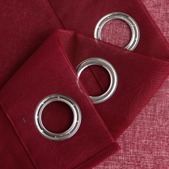 Woaboy Voile Gardinen Vorhänge Transparent Wohnzimmer mit Ösen Stores Gardinen Schlafzimmer Ösenvorhang Scheibengardine Schlaufengardinen Modern 2er Set 140x260 cm (B x H) Wein Rot