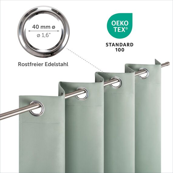 Blumtal Verdunklungsvorhänge 2er Set - Thermovorhang Hitzeschutz - Vorhang Blickdicht mit Ösen - Gardinenschals mit Schlaufen - Lärmschutzvorhang - Gardinen 138x117cm - Ösenvorhang - Vorhang Grün