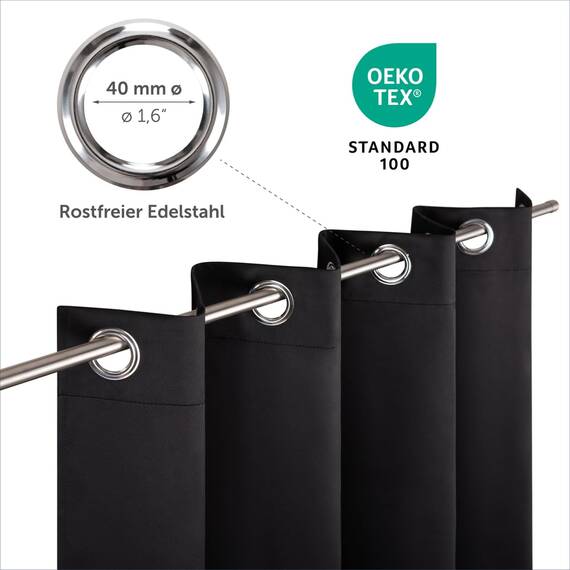 Blumtal Verdunklungsvorhänge 2er Set - Thermovorhang Hitzeschutz - Vorhang Blickdicht mit Ösen - Gardinenschals mit Schlaufen - Gardinen 175x140 cm - Thermogardine wärmeisolierend - Vorhang Schwarz