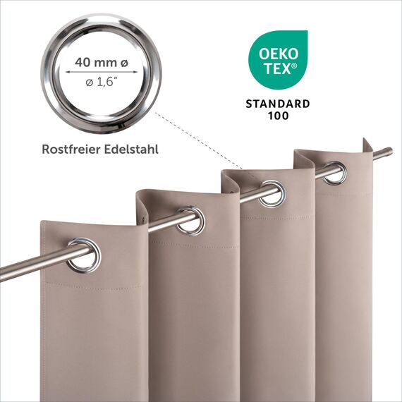 Blumtal Verdunklungsvorhänge 2er Set - Thermovorhang Hitzeschutz - Vorhang Blickdicht mit Ösen - Gardinenschals mit Schlaufen - Gardinen 265x140 cm-Gardienenschalset 2er - Verdunklungsgardine - Taupe