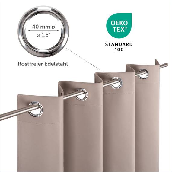Blumtal Verdunklungsvorhänge 2er Set - Thermovorhang Hitzeschutz - Vorhang Blickdicht mit Ösen - Gardinenschals mit Schlaufen - Gardinen 225x140 - Gardienenschalset 2er - Vorhang Verdunkelung Taupe