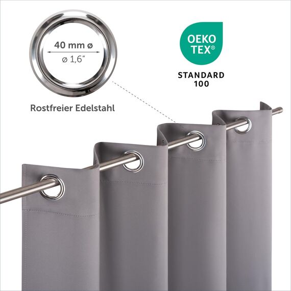 Blumtal Verdunklungsvorhänge 2er Set - Thermovorhang Hitzeschutz - Vorhang Blickdicht mit Ösen - Gardinenschals mit Schlaufen - Lärmschutzvorhang - Gardinen 138x117cm - Schallschutz Vorhang - Grau