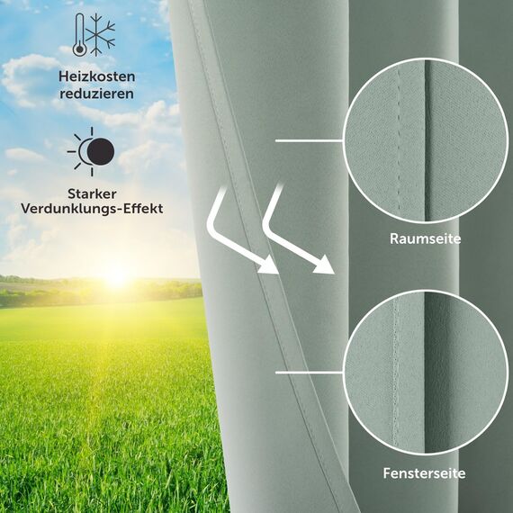 Blumtal Verdunklungsvorhänge 2er Set - Thermovorhang Hitzeschutz - Vorhang Blickdicht mit Ösen - Gardinenschals mit Schlaufen - Lärmschutzvorhang - Gardinen 245x140 cm - Blackout Curtains - Grün