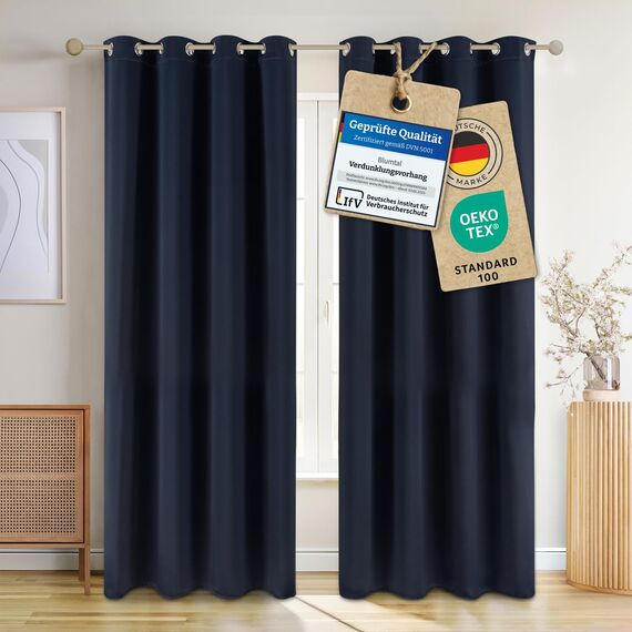 Blumtal 2er-Set Gardinen Verdunklungsvorhänge Blickdicht - Elegante Wärmeisolierende Vorhänge mit Ösen, Thermovorhang für alle Fenster und Jahreszeiten, 225 x 140 cm, Dark Ocean Blue - Blau