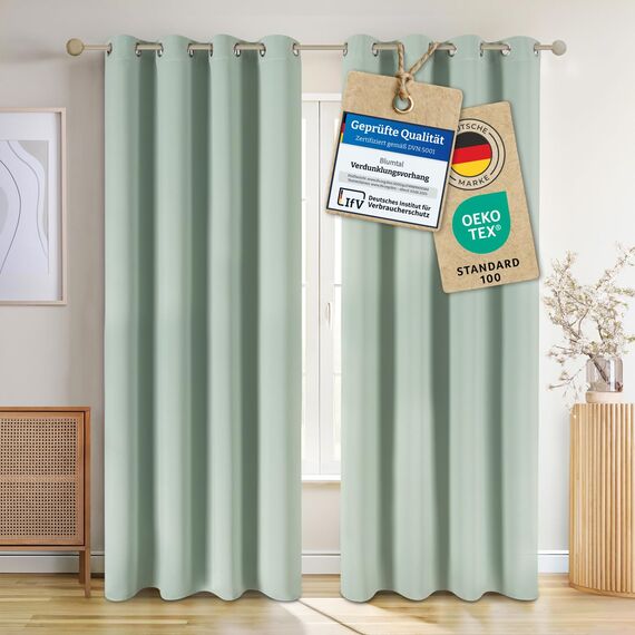 Blumtal Verdunklungsvorhänge 2er Set - Thermovorhang Hitzeschutz - Vorhang Blickdicht mit Ösen - Gardinenschals mit Schlaufen - Lärmschutzvorhang - Gardinen 245x140 cm - Blackout Curtains - Grün