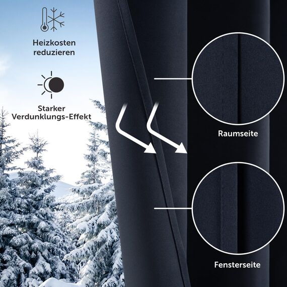 Blumtal 2er-Set Gardinen Verdunklungsvorhänge Blickdicht - Elegante Wärmeisolierende Vorhänge mit Ösen, Thermovorhang für alle Fenster und Jahreszeiten, 225 x 140 cm, Dark Ocean Blue - Blau