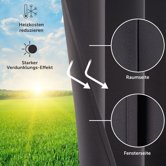 Blumtal 2er-Set Gardinen Verdunklungsvorhänge Blickdicht - Elegante Wärmeisolierende Vorhänge mit Ösen, Thermovorhang für alle Fenster und Jahreszeiten, 225 x 140 cm, Anthrazit