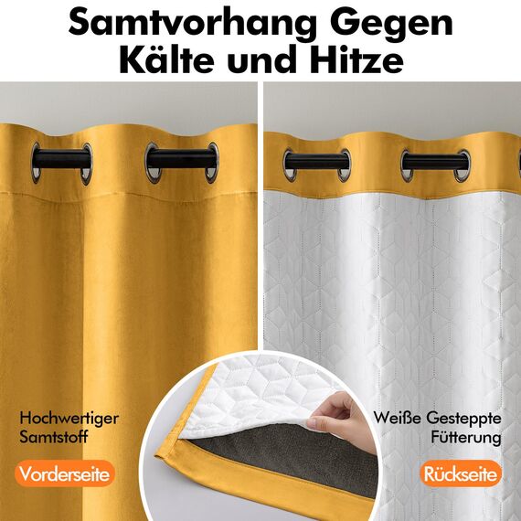 Thermovorhang Kälteschutz aus Samt mit Gestepptem Futter Dicke, Doppellagige Gelb Samtvorhänge Thermo Vorhang Gegen Kälte Haustür Tür Innen Winter, Samt Vorhang Blickdicht Wärmevorhang Kälteschutz