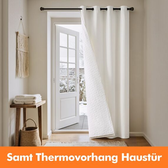 Thermovorhang Kälteschutz aus Samt mit Gestepptem Futter Dicke, Doppellagige Weiß Samtvorhänge Thermo Vorhang Gegen Kälte Haustür Tür Innen Winter, Samt Vorhang Blickdicht Wärmevorhang Kälteschutz