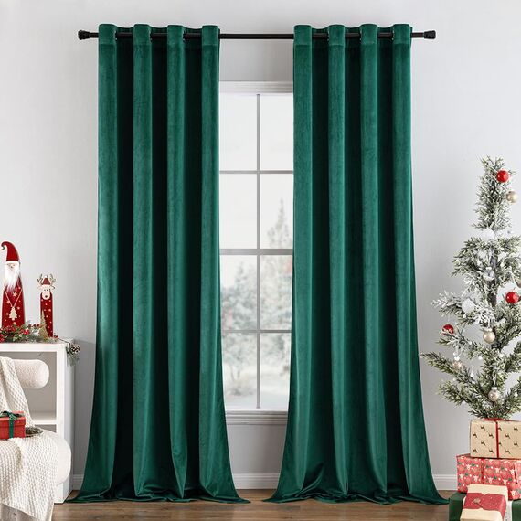 Woaboy Samtvorhänge Grün Verdunkelungsvorhang Gardinen Samt mit Ösen Blickdicht Wohnzimmer Blackout Curtains Thermovorhang Schalldämmend Schlafzimmer 2er Set 140x225cm (B x H) Dunkelgrün