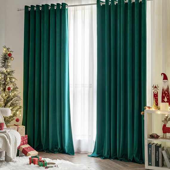 Woaboy Samtvorhänge Grün Verdunkelungsvorhang Gardinen Samt mit Ösen Blickdicht Wohnzimmer Blackout Curtains Thermovorhang Schalldämmend Schlafzimmer 2er Set 140x225cm (B x H) Dunkelgrün