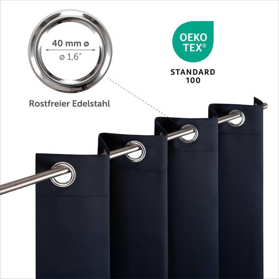 Blumtal 2er-Set Gardinen Verdunklungsvorhänge Blickdicht - Elegante Wärmeisolierende Vorhänge mit Ösen, Thermovorhang für alle Fenster und Jahreszeiten, 295 x 140 cm, Dark Ocean Blue - Blau