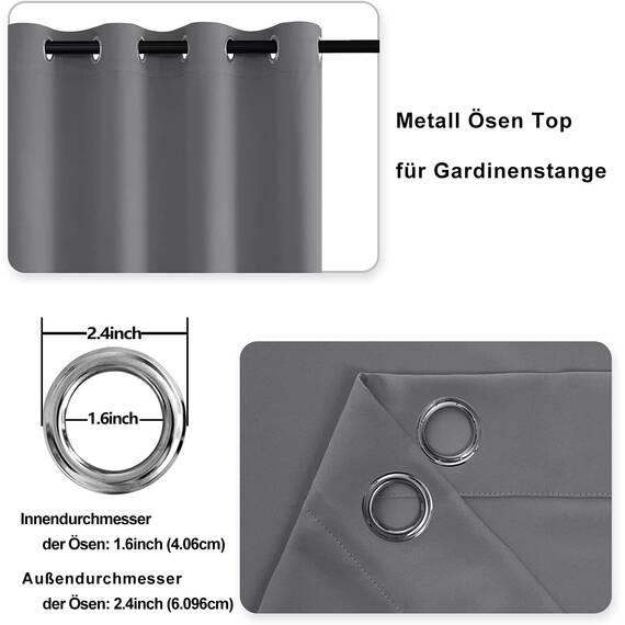 DWCN Verdunklungsvorhänge Kurz Vorhänge Blickdicht mit Raffhalter 2 Stücke Thermovorhang Kälteschutz Gardinen mit Ösen Wohnzimmer Schlafzimmer Ösenschal Vorhang Wärmeisolierend, Grau, 137x117cm(HxB)