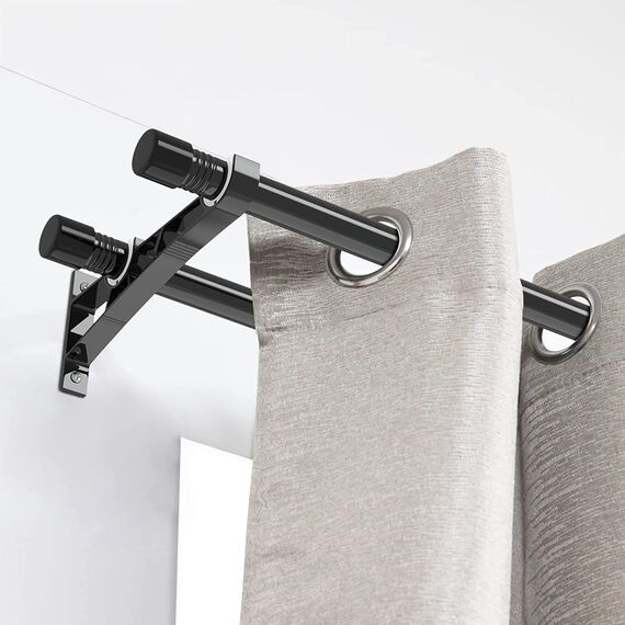 Gardinenstangen Innenlauf 2-Läufig aus Edelstahl, 76-238cm Gardinenstangen Verstellbare mit Kappenknäufen und Halterungen - Dekorative Fenster für Wohnzimmer Schlafzimmer Fenster/Schwarz