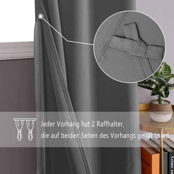 DWCN Verdunklungsvorhänge Kurz Vorhänge Blickdicht mit Raffhalter 2 Stücke Thermovorhang Kälteschutz Gardinen mit Ösen Wohnzimmer Schlafzimmer Ösenschal Vorhang Wärmeisolierend, Grau, 137x117cm(HxB)