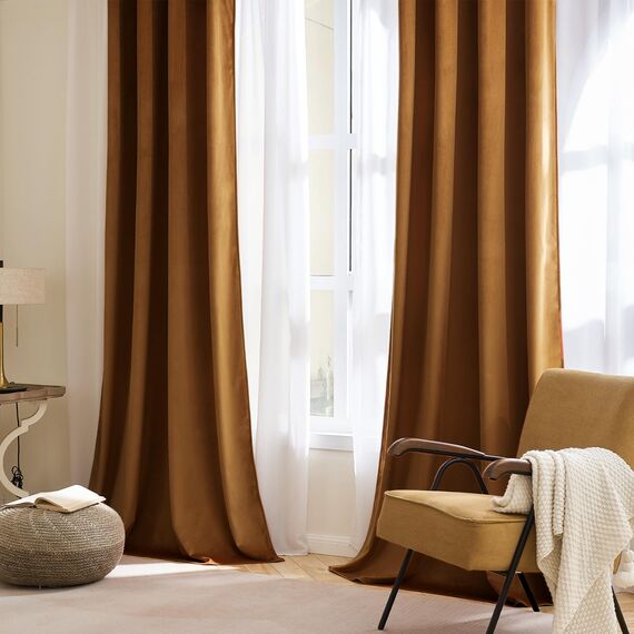 Woaboy Samtvorhänge Verdunkelungsvorhang Gardinen Samt mit Ösen Blickdicht für Wohnzimmer Blackout Curtains Thermovorhang Schalldämmend Schlafzimmer 2er Set 117x228cm (B x H) Braun
