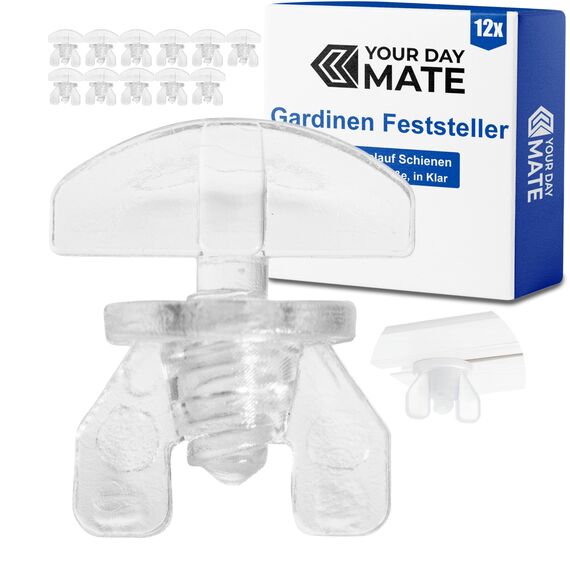 Gardinen Feststeller, 12 Stück, Transparent, Hartplastik, für min. 10 x 6 mm Laufkammern, Stopper für Schienensysteme mit Innenläufen, Zwischenfeststeller, Endstopfen, Endfeststeller Gardinenschiene