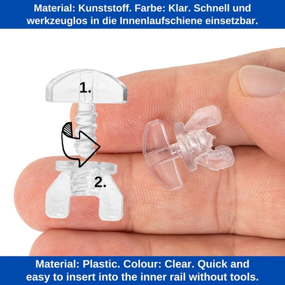 Gardinen Feststeller, 12 Stück, Transparent, Hartplastik, für min. 10 x 6 mm Laufkammern, Stopper für Schienensysteme mit Innenläufen, Zwischenfeststeller, Endstopfen, Endfeststeller Gardinenschiene