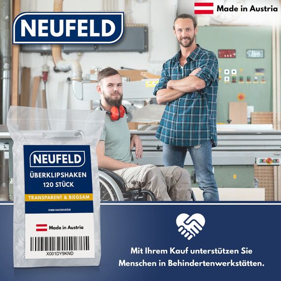 NEUFELD® 120 Überklipshaken mit 10mm Öse | Gardinenhaken für Ringe | Faltenlegehaken für Gardinenringe | Vorhanghaken | Vorhangclipser | Haken Vorhang