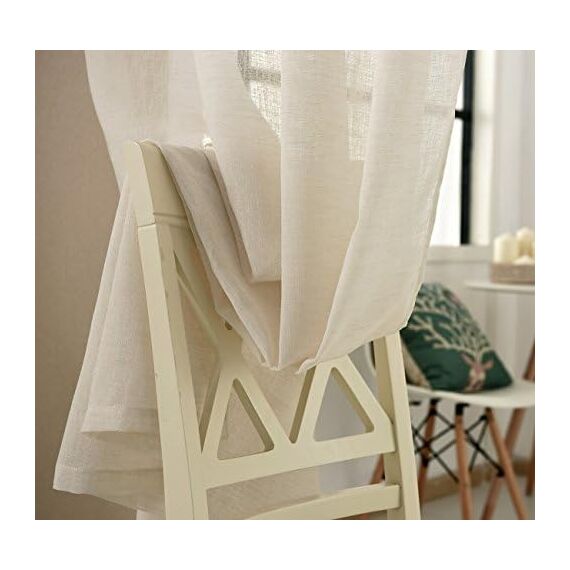 WOLTU 2er Set Gardinen, Vorhänge für Wohnzimmer Kinderzimmer Schlafzimmer, mit Kräuselband, Leinenoptik, Halbtransparent Voile, 140 x 245 cm, Creme