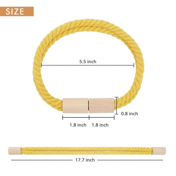 Pretty Jolly 2 Stück Magnetische Vorhang Raffhalter aus Holz, Boho-Dekoration, Raffhalter, handgefertigt, doppeltes Baumwollseil, Vorhanghalter für Zuhause und Büro, Fenstervorhänge (Gelb)