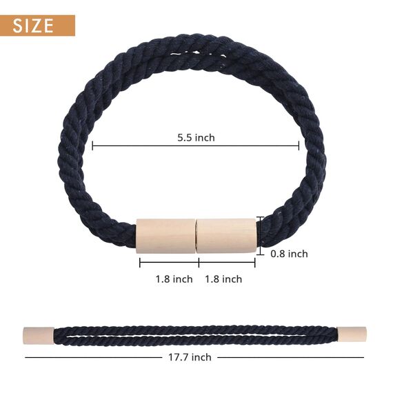 Pretty Jolly 2 Stück Magnetische Vorhang Raffhalter aus Holz, Boho-Dekoration, Raffhalter, handgefertigt, doppeltes Baumwollseil, Vorhanghalter für Zuhause und Büro, Fenstervorhänge (Dunkelblau)