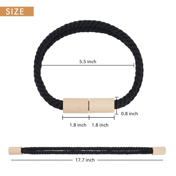 Pretty Jolly 2 Stück Magnetische Vorhang Raffhalter aus Holz, Boho-Dekoration, Raffhalter, handgefertigt, doppeltes Baumwollseil, Vorhanghalter für Zuhause und Büro, Fenstervorhänge (Schwarz)