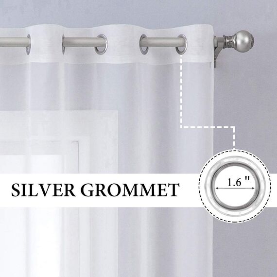 MIULEE 2er Set Voile Vorhang mit Ösen Transparente Gardine aus Voile Polyester Wohnzimmer Luftig Dekoschal für Schlafzimmer Weiß 245 x 140cm (H x B), Grommet Top