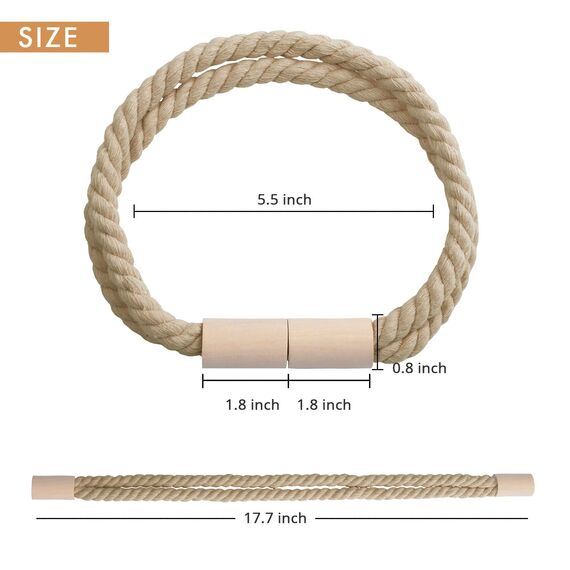 Pretty Jolly 2 Stück Magnetische Vorhang Raffhalter aus Holz, Boho-Dekoration, Raffhalter, handgefertigt, doppeltes Baumwollseil, Vorhanghalter für Zuhause und Büro, Fenstervorhänge (Dunkelbeige)