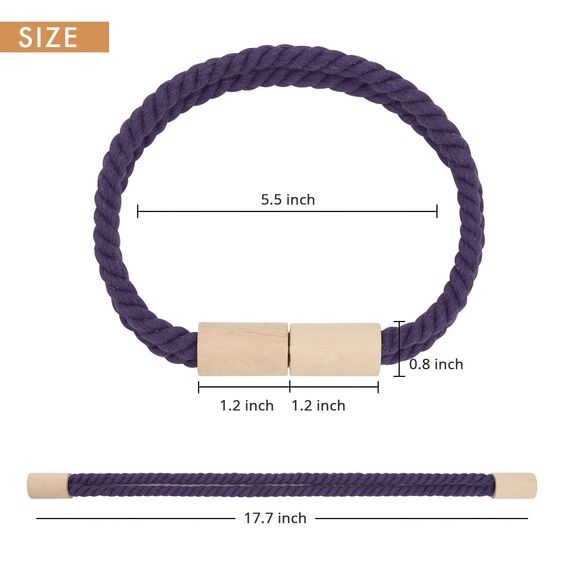 Pretty Jolly 2 Stück Magnetische Vorhang Raffhalter aus Holz, Boho-Dekoration, Raffhalter, handgefertigt, doppeltes Baumwollseil, Vorhanghalter für Zuhause und Büro, Fenstervorhänge (Lila)