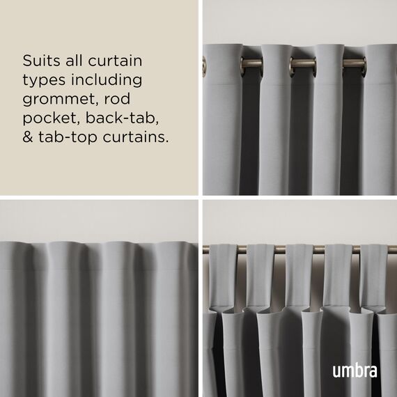 Umbra Twilight Doppel-Vorhangstangen-Set, Ausziehbare Vorhangstange mit Abgerundeten Enden für ideale Raumabdunkelung, 77-214 cm, D19mm, Nickel