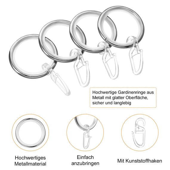 tonyg-p 20 Stücke Metall Vorhangringe Vorhang Hängend Ringe mit Gleiteinlage und Kunststoff Gardinenhaken für Fenster Tür Duschvorhänge, 30 mm Innendurchmesser (Silber)