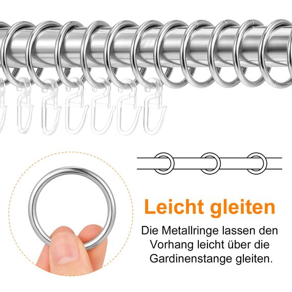 tonyg-p 22 Stück Metall Vorhangringe Vorhang Hängend Ringe und 22 Stück Kunststoff Gardinenhaken für Fenster Tür Duschvorhänge, 30 mm Innendurchmesser (Silber)