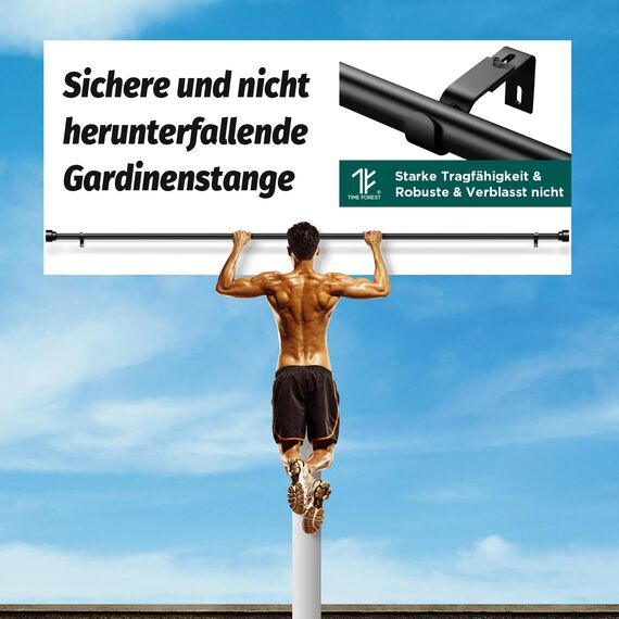 Schwarz Vorhangstange Ausziehbar Gardinenstange Curtain Rod Gardinenstangen für Fenster Outdoor (Schwarz Matt, 76 to 305 cm)