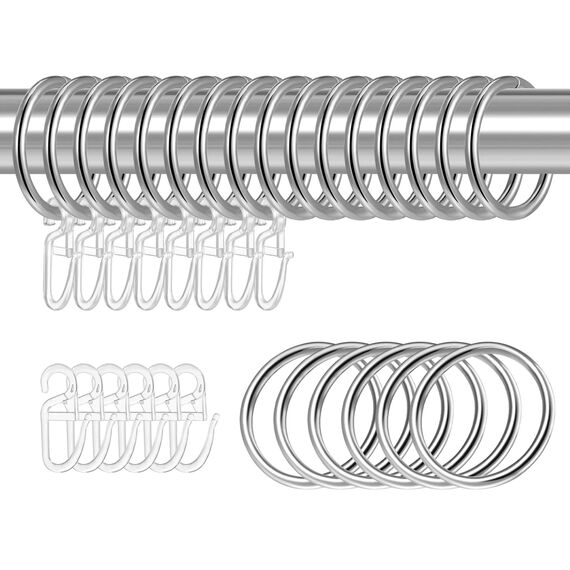 tonyg-p 22 Stück Metall Vorhangringe Vorhang Hängend Ringe und 22 Stück Kunststoff Gardinenhaken für Fenster Tür Duschvorhänge, 30 mm Innendurchmesser (Silber)