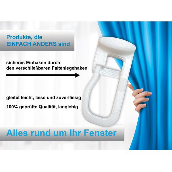 Faltengleiter/Gardinenhaken mit Flachkopf 11x9mm, Kunststoff, weiß (100 Stück)