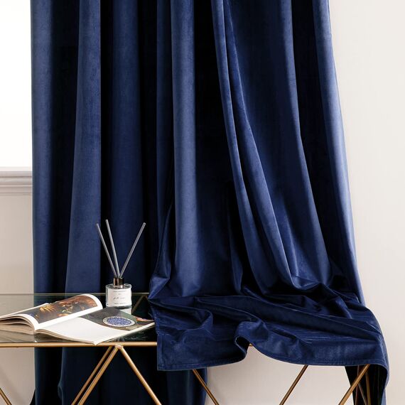 Woaboy Samtvorhänge Verdunkelungsvorhang Gardinen Samt mit Ösen Blickdicht für Wohnzimmer Blackout Curtains Thermovorhang Schalldämmend Schlafzimmer 2er Set 140x280cm (B x H) Dunkelblau