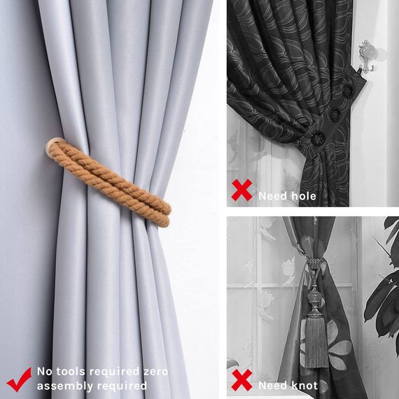 Pretty Jolly 2 Stück Magnetische Vorhang Raffhalter aus Holz, Boho-Dekoration, Raffhalter, handgefertigt, doppeltes Baumwollseil, Vorhanghalter für Zuhause und Büro, Fenstervorhänge (Kaffee)