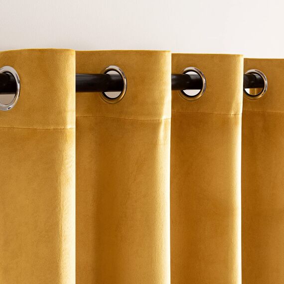 Woaboy Samtvorhänge Verdunkelungsvorhang Gardinen Samt mit Ösen Blickdicht für Wohnzimmer Blackout Curtains Thermovorhang Schalldämmend Schlafzimmer 2er Set 140x280cm (B x H) Gelb