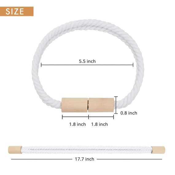 Pretty Jolly 4 Stück Magnetische Vorhang Raffhalter aus Holz, Boho-Dekoration, Raffhalter, handgefertigt, doppeltes Baumwollseil, Vorhanghalter für Zuhause und Büro, Fenstervorhänge (Weiß)