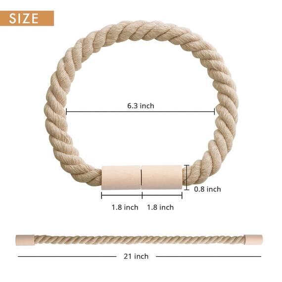 Pretty Jolly 4 Stück Magnetische Vorhang Raffhalter aus Holz, Boho Heimdekoration, drapierte Raffhalter, handgefertigt, Baumwollseil, Vorhanghalter für Zuhause und Büro, Fenstervorhänge (Dunkelbeige)