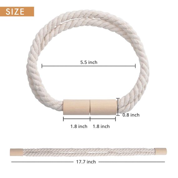 Pretty Jolly 4 Stück Magnetische Vorhang Raffhalter aus Holz, Boho-Dekoration, Raffhalter, handgefertigt, doppeltes Baumwollseil, Vorhanghalter für Zuhause und Büro, Fenstervorhänge (Beige)