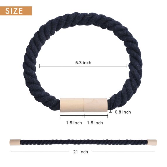 Pretty Jolly 4 Stück Magnetische Vorhang Raffhalter aus Holz, Boho, Heimdekoration, drapierte Raffhalter, handgefertigt, Baumwollseil, Vorhanghalter für Zuhause und Büro, Fenstervorhänge (Dunkelblau)