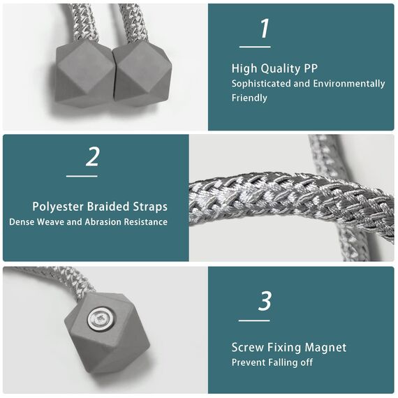 6 Stück Magnetische Vorhang Raffhalter,Vorhanghalter Seil Schnallen Raffhalter für Home Büro Gardinen Deko (Grau)
