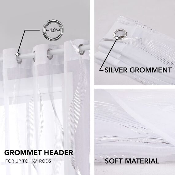 Deconovo Gardinen Weiß Vorhang Transparent Leinenoptik Ösenvorhang Voile Ösenschal Wohnzimmer, 260x140, Kurve Welle