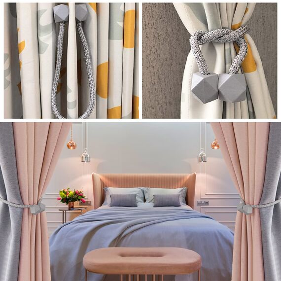 6 Stück Magnetische Vorhang Raffhalter,Vorhanghalter Seil Schnallen Raffhalter für Home Büro Gardinen Deko (Grau)
