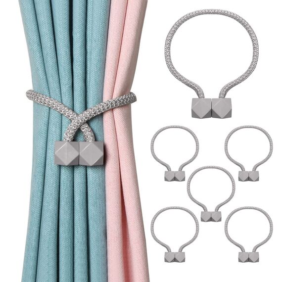 6 Stück Magnetische Vorhang Raffhalter,Vorhanghalter Seil Schnallen Raffhalter für Home Büro Gardinen Deko (Grau)